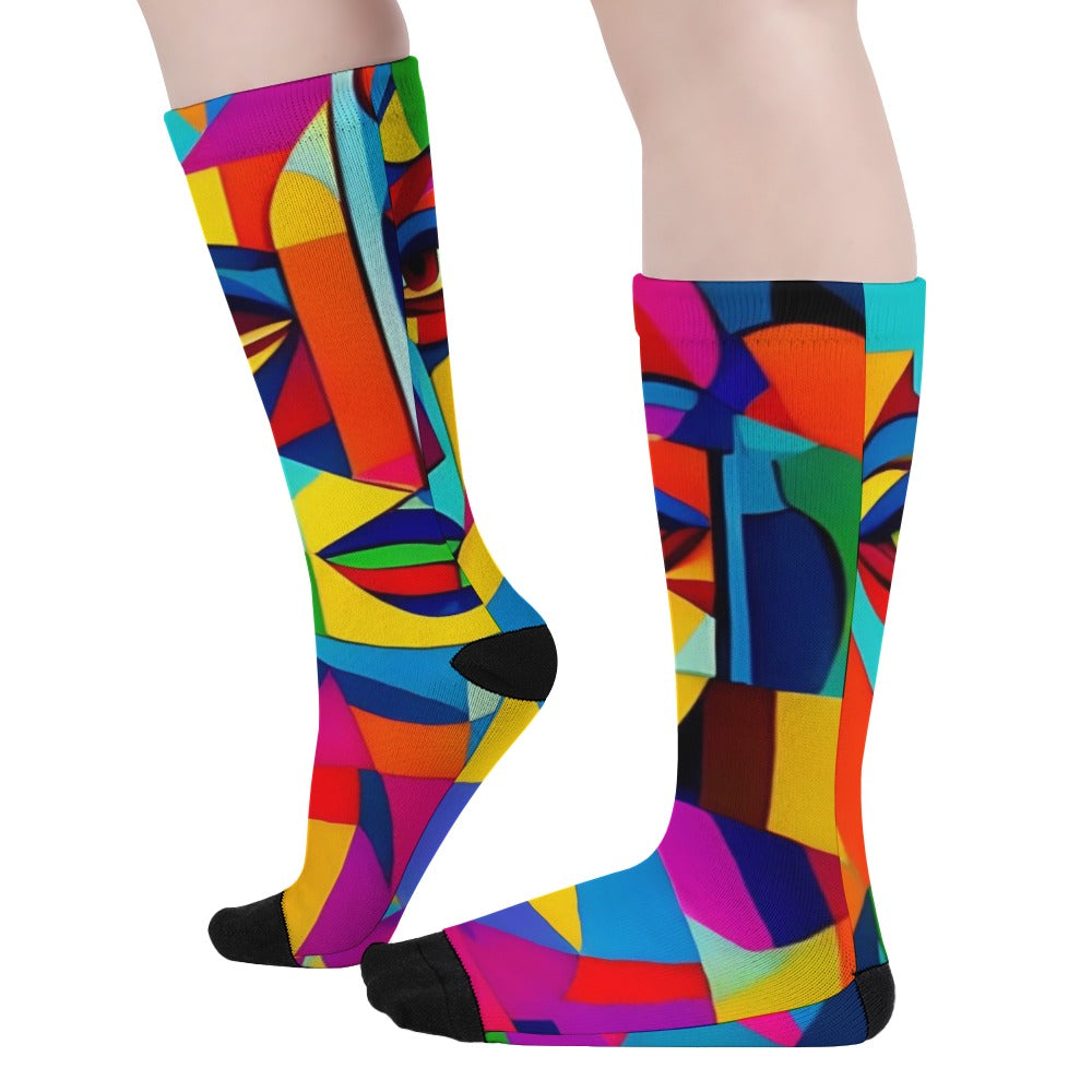 PUNK TRIBU Long Cute Women Colorblock Socks(Black part is not customizable) - PUNK TRIBU ARTISTIC BY EMLNO