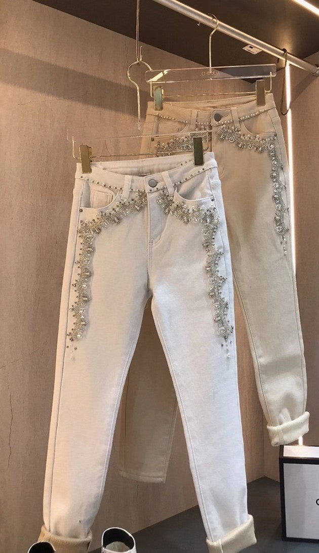 Heavy Industry Beaded High Waist Slim And Velvet Foot Pants - PUNK TRIBU ARTISTIC BY EMLNO