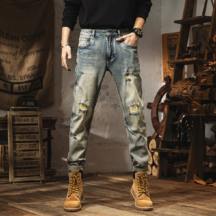 Pantalons texans vintage envejats per a homes de tall ajustat