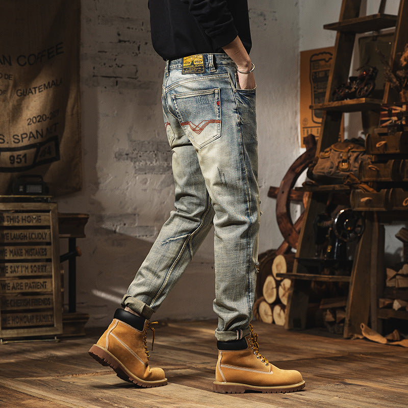Pantalons texans vintage envejats per a homes de tall ajustat