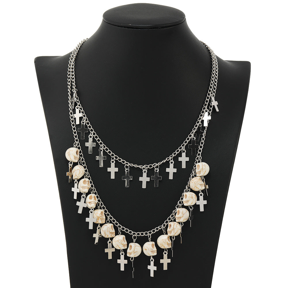 PUNK TRIBU New Halloween Skull Cross Dark Punk Retro Gothic Double Sweater Chain Necklace - PUNK TRIBU ARTISTIC BY EMLNO