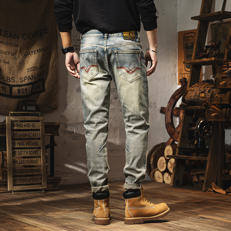 Pantalons texans vintage envejats per a homes de tall ajustat