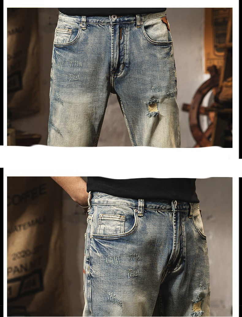 Pantalons texans vintage envejats per a homes de tall ajustat