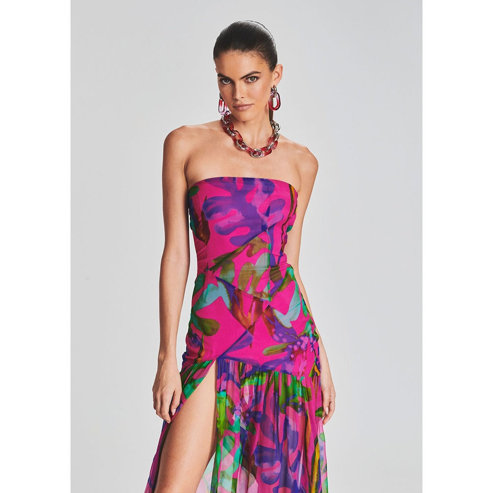 Vestit llarg estampat floral sense tirants, moda per a dona, sense mànigues, vestit maxi dividit, vestits de nit elegants de festa a la platja