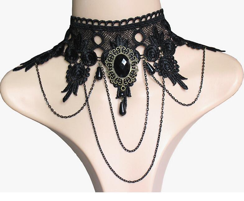 Punk Wide Neck Black Lace Necklace Banquet Dress Exaggerated Tassel Pendant Collarbone Chain For Women - PUNK TRIBU ARTISTIC BY EMLNO