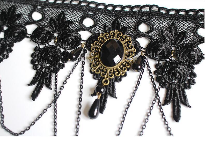 Punk Wide Neck Black Lace Necklace Banquet Dress Exaggerated Tassel Pendant Collarbone Chain For Women - PUNK TRIBU ARTISTIC BY EMLNO