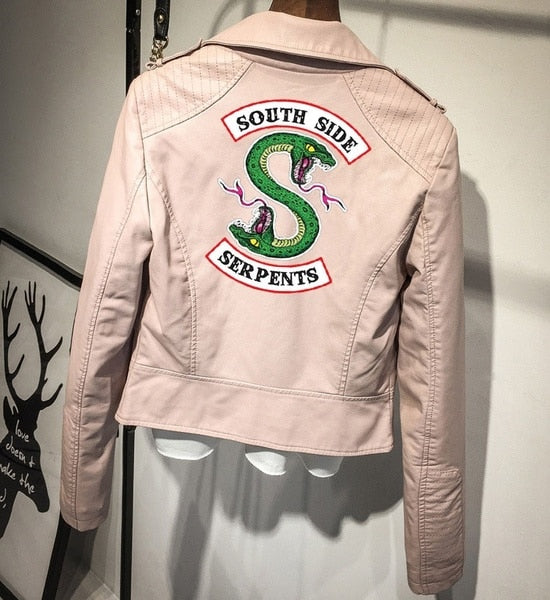 Chaquetas de cuero de PU Southside Riverdale Serpents, abrigo de marca de ropa urbana Riverdale rosa/negro