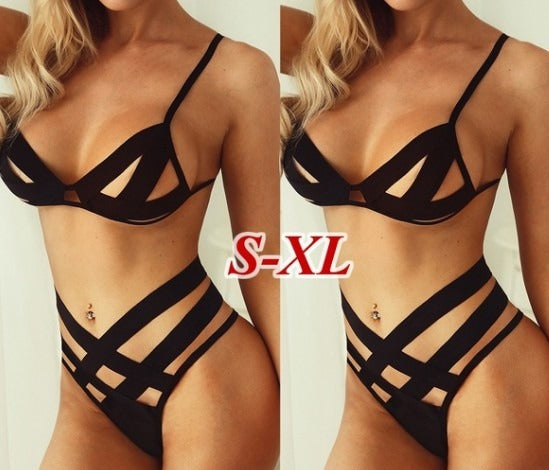Conjunto de lencería sexy de tres puntos, conjunto de lencería sexy negra