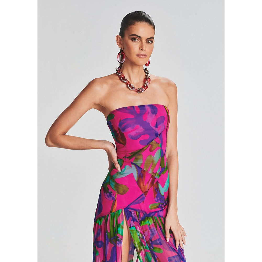 Vestit llarg estampat floral sense tirants, moda per a dona, sense mànigues, vestit maxi dividit, vestits de nit elegants de festa a la platja