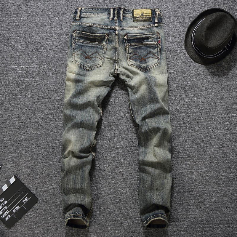 Italian Vintage Designer Men Jeans Good Quality Casual Pants Slim Fit