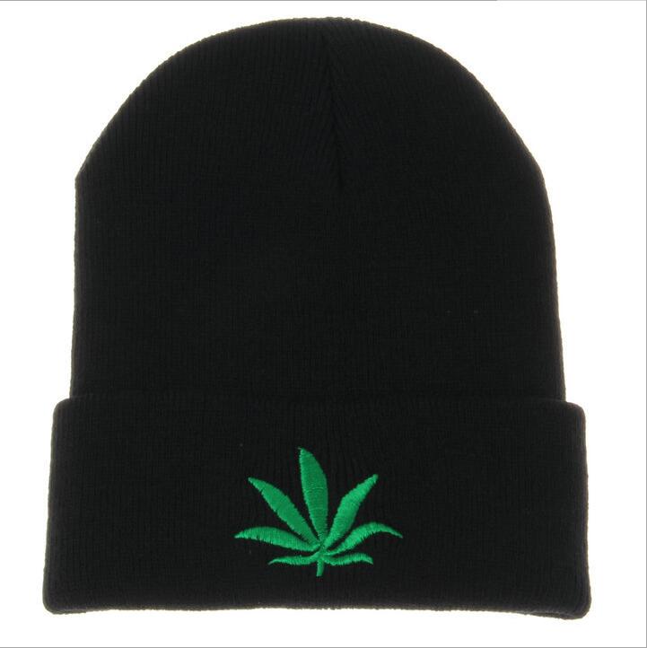 PUNK TRIBU Men Women Winter Hip Hop Punk Black Weed Leaf Beanie Hats Knitting Woolen Cap Skullies - PUNK TRIBU ARTISTIC BY EMLNO