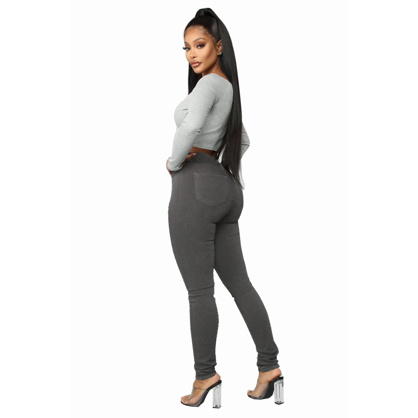 Vaqueros nuevos ajustados de cintura alta y botonadura estrecha