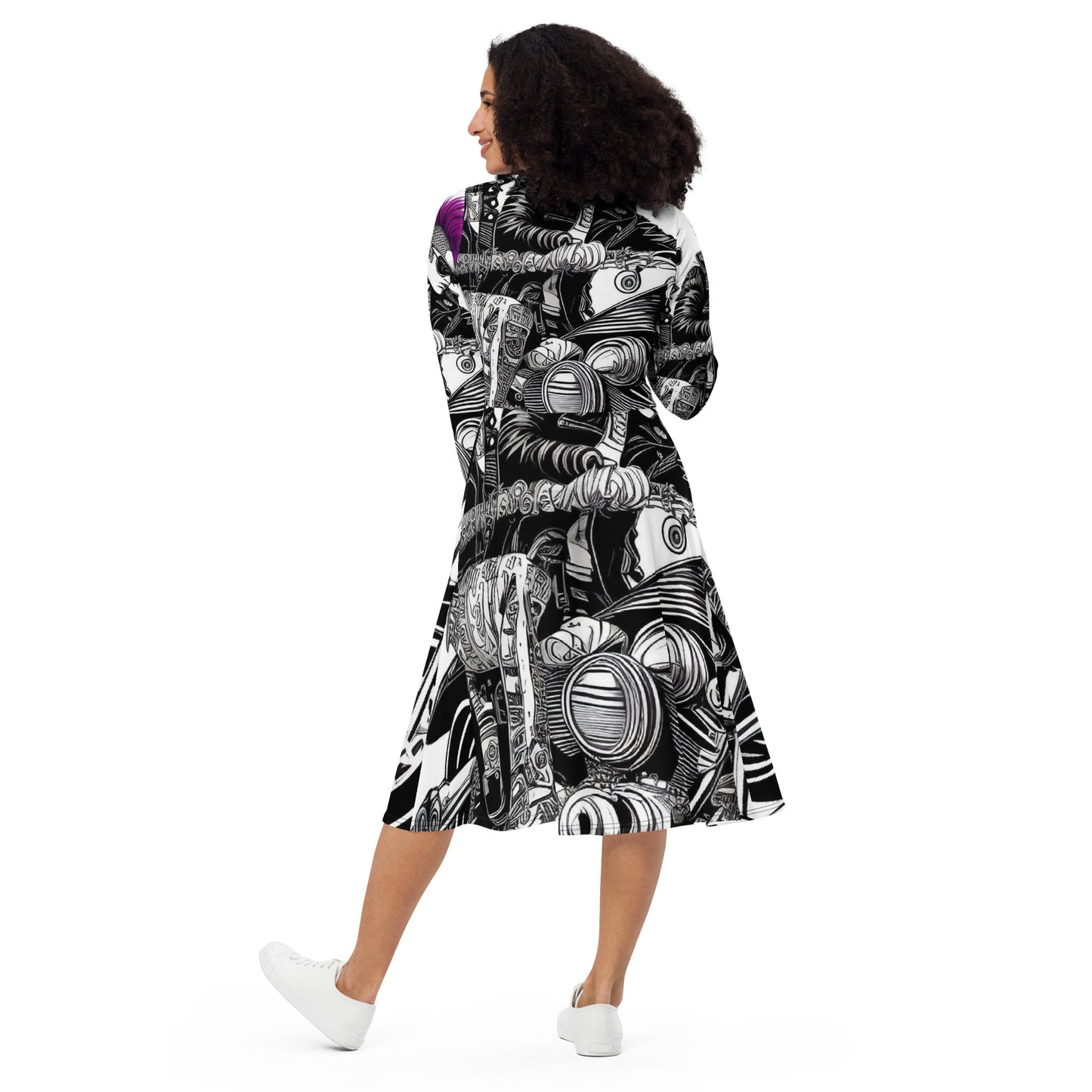 PUNK TRIBU Vestit midi de màniga llarga amb estampat integral
