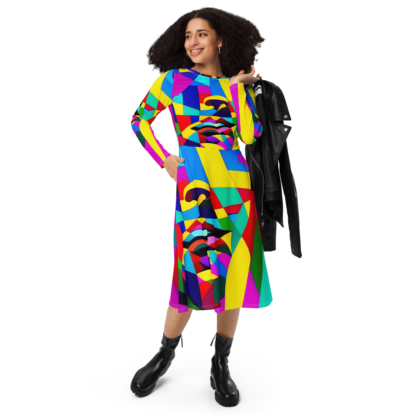 PUNK TRIBU All-over print long sleeve midi dress - PUNK TRIBU ARTISTIC BY EMLNO