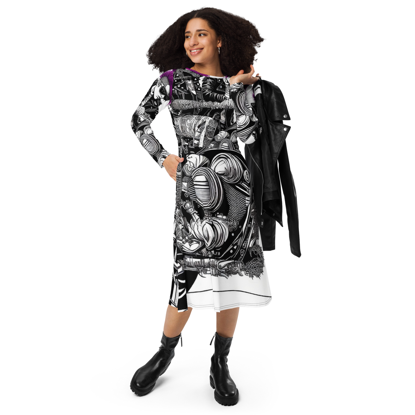 PUNK TRIBU Vestit midi de màniga llarga amb estampat integral