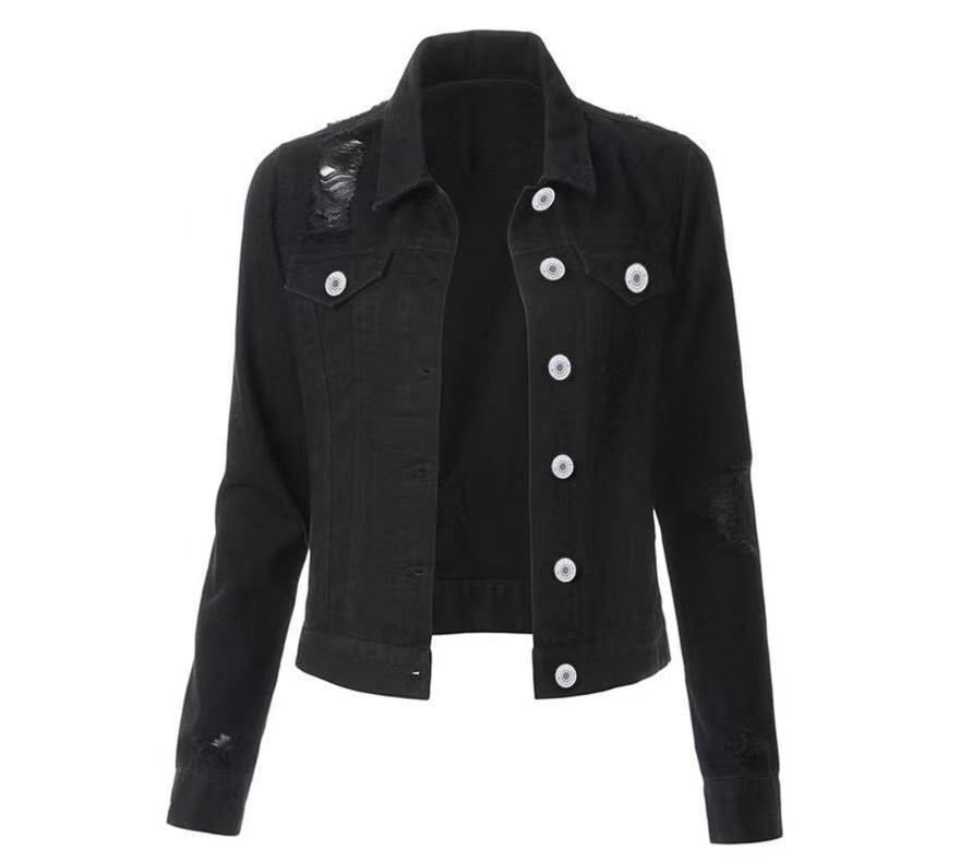 Women's Fashionable Temperament Slim-fit Buttoned Ripped Denim Jacket - PUNK TRIBU ARTISTIC BY EMLNO