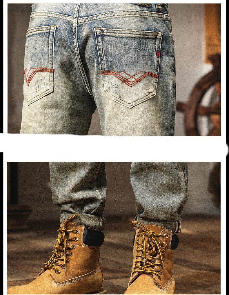 Pantalons texans vintage envejats per a homes de tall ajustat