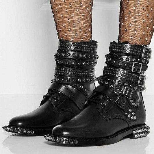 PUNK TRIBU Belt Buckle Ankle Boots Genuine Leather Punk Shoes