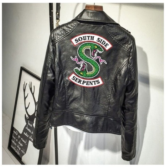 PU Southside Riverdale Leather Jackets Serpents Pink/Black Women Riverdale Serpents Streetwear Leather Brand Coat