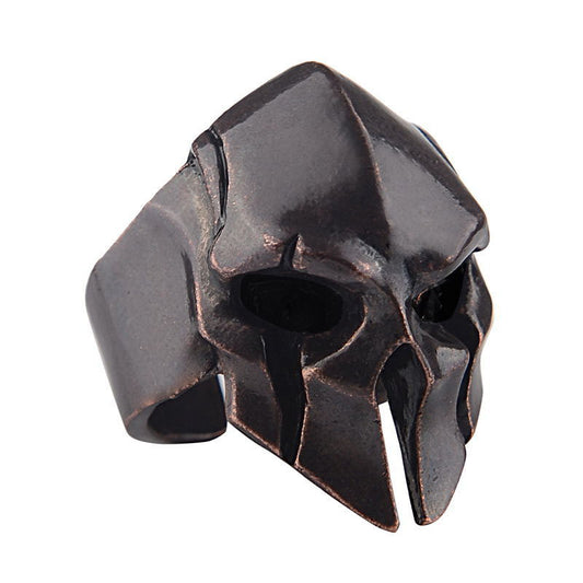 Anillo punk con máscara de casco de héroe espartano