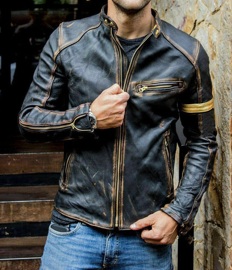 Chaqueta de cuero de moto punk para hombre.