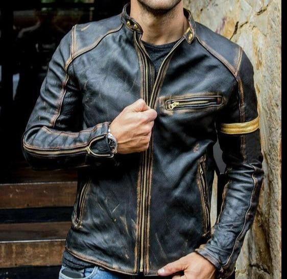 Chaqueta de cuero de moto punk para hombre.