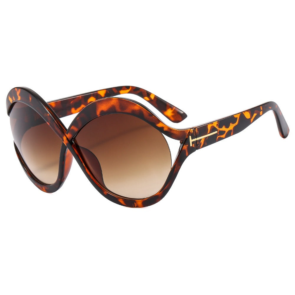 PUNK TRIBU gafas de sol redondas de gran tamaño para mujer gafas de sol de montura grande marrón leopardo