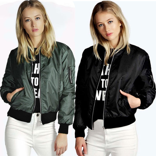 Spring Autumn Thin Solid Jackets Women Casual Zipper Bomber Jacket